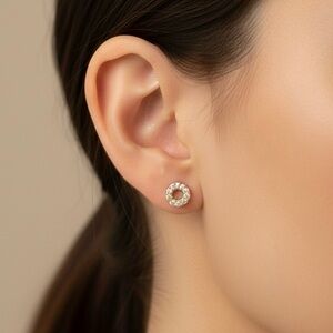 Gold Plated 925 Sterling Silver Micro Pave Circle Stud Earrings